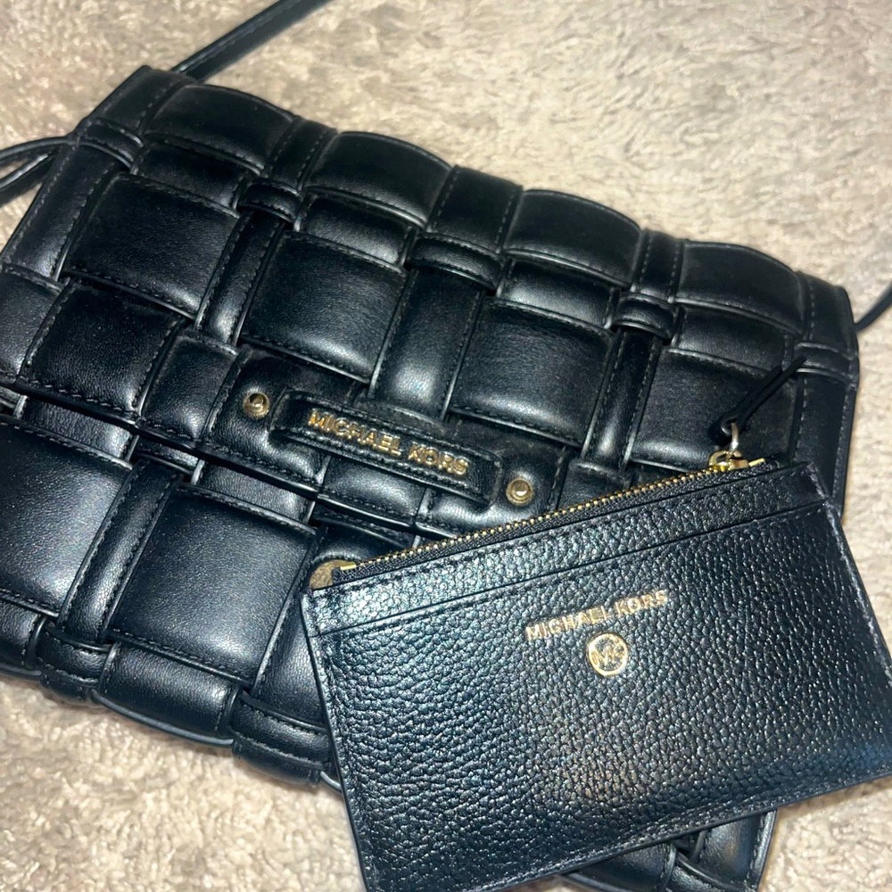 Michael Kors woven purse and matching wallet.